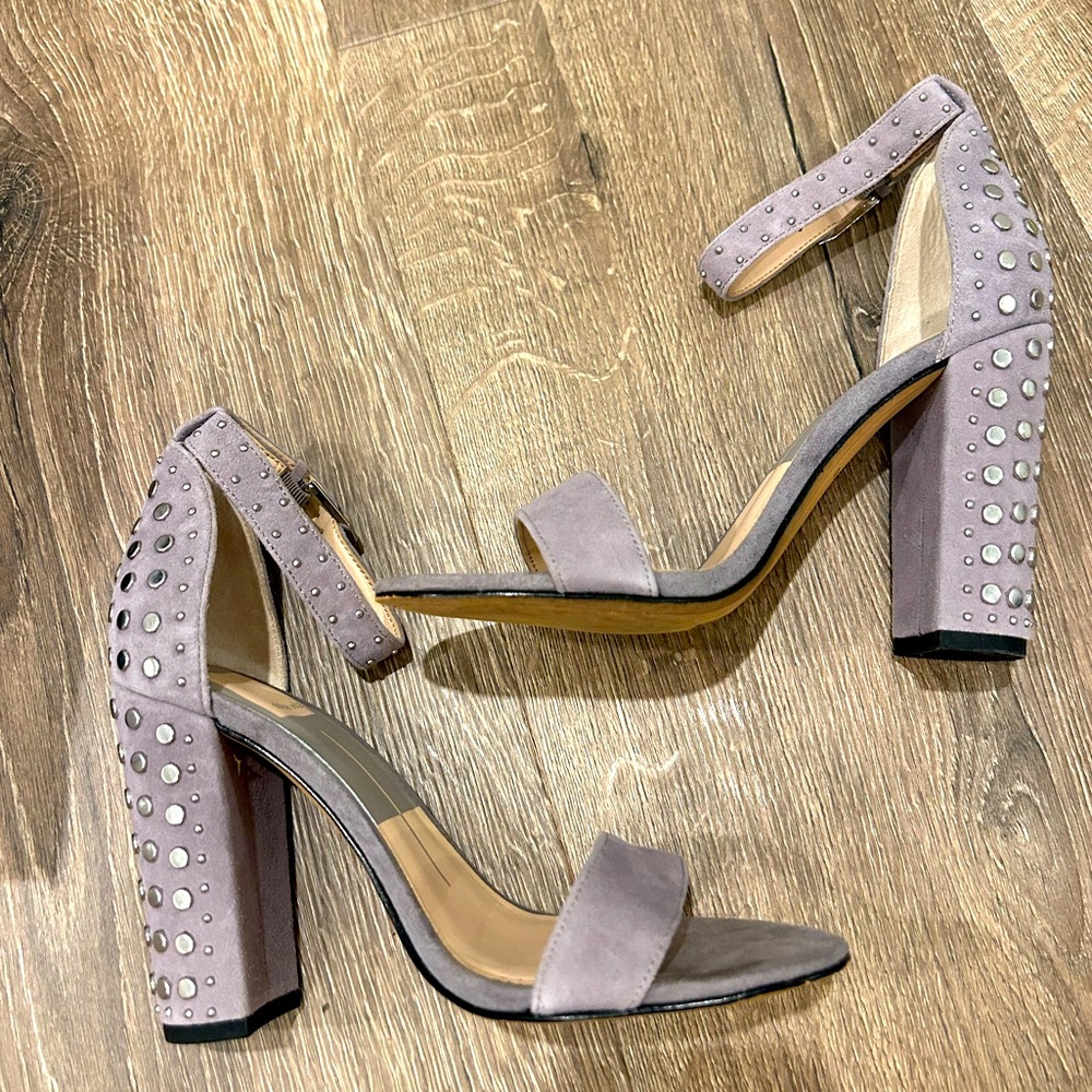 Dolce Vita Hendrix Smoke Suede Studded Ankle Strap Heels Size 7
